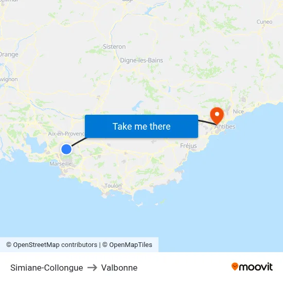 Simiane-Collongue to Valbonne map