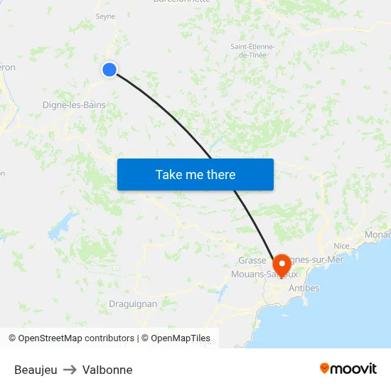 Beaujeu to Valbonne map