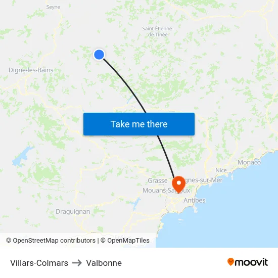 Villars-Colmars to Valbonne map