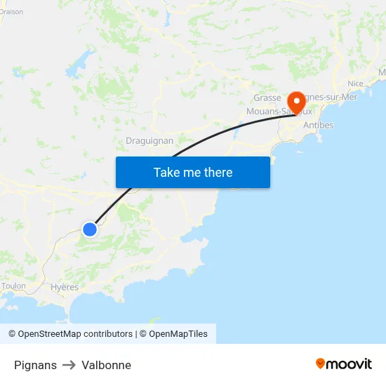Pignans to Valbonne map