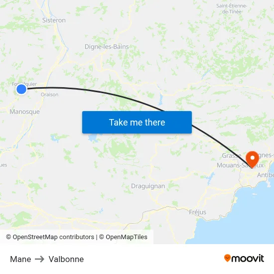 Mane to Valbonne map