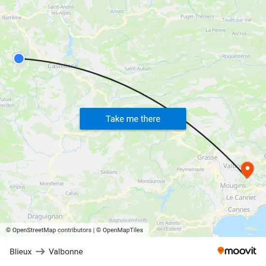 Blieux to Valbonne map
