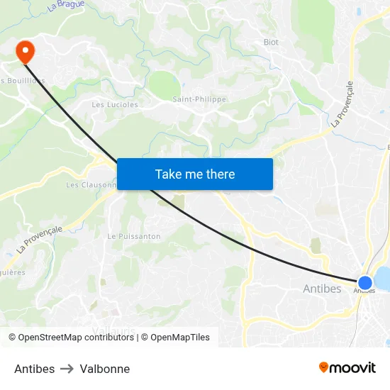 Antibes to Valbonne map