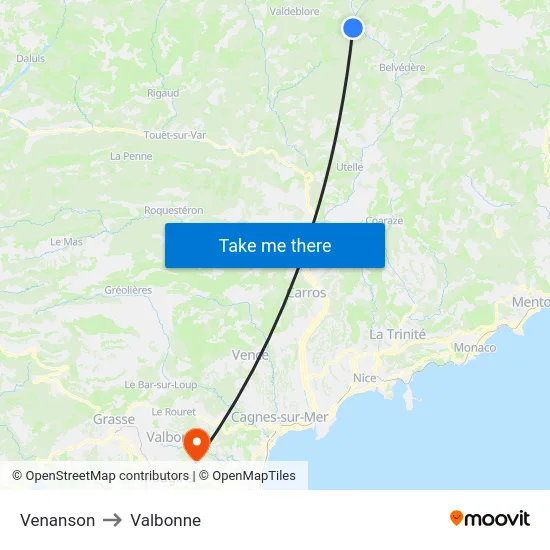 Venanson to Valbonne map