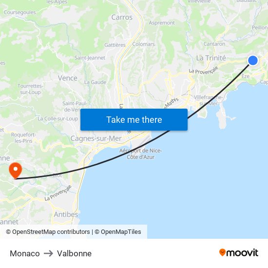 Monaco to Valbonne map