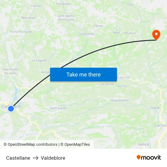Castellane to Valdeblore map