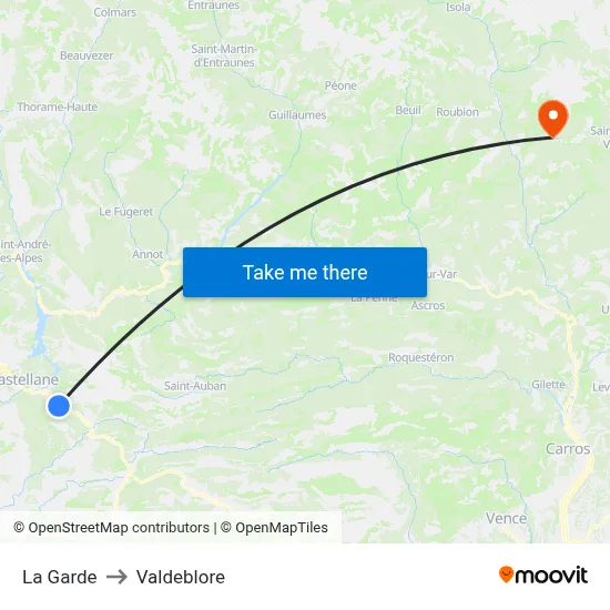 La Garde to Valdeblore map