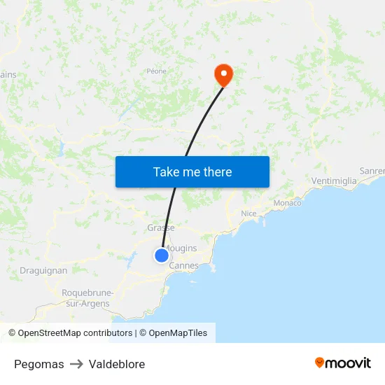 Pegomas to Valdeblore map