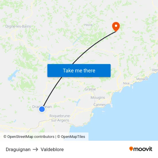 Draguignan to Valdeblore map