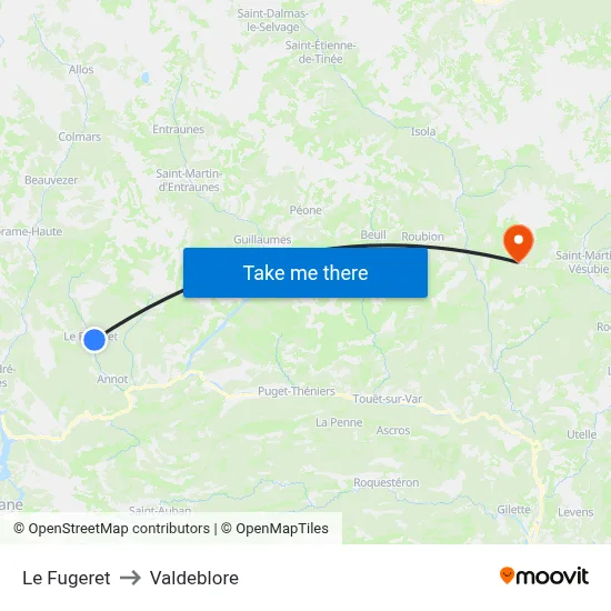 Le Fugeret to Valdeblore map