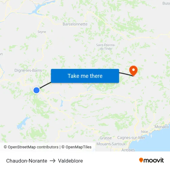 Chaudon-Norante to Valdeblore map