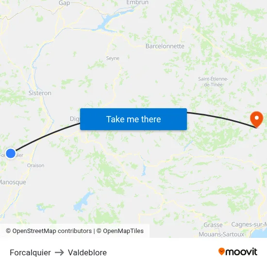 Forcalquier to Valdeblore map