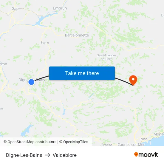 Digne-Les-Bains to Valdeblore map