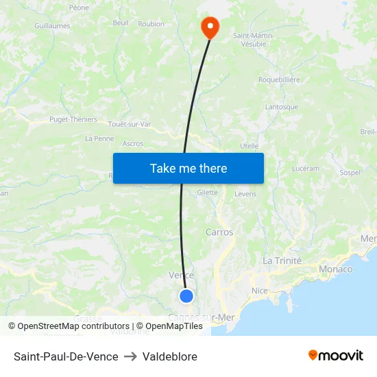 Saint-Paul-De-Vence to Valdeblore map