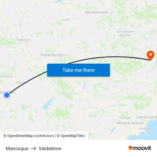Manosque to Valdeblore map