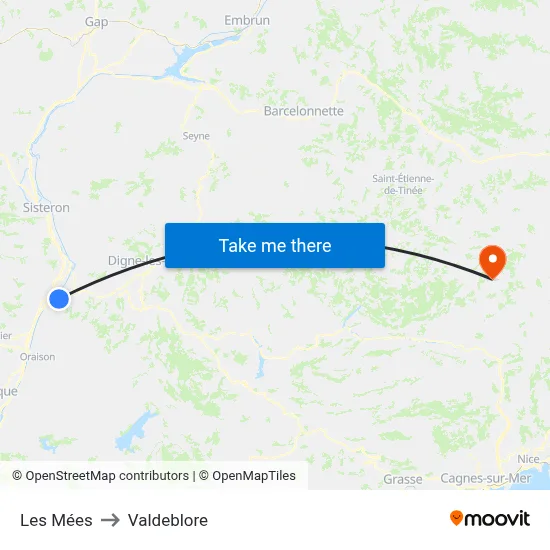 Les Mées to Valdeblore map