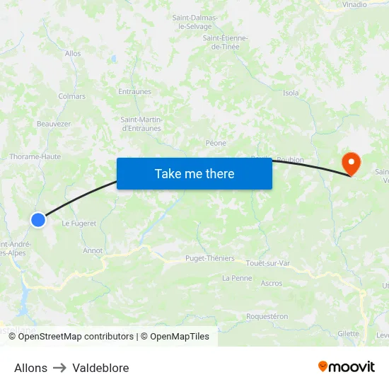 Allons to Valdeblore map