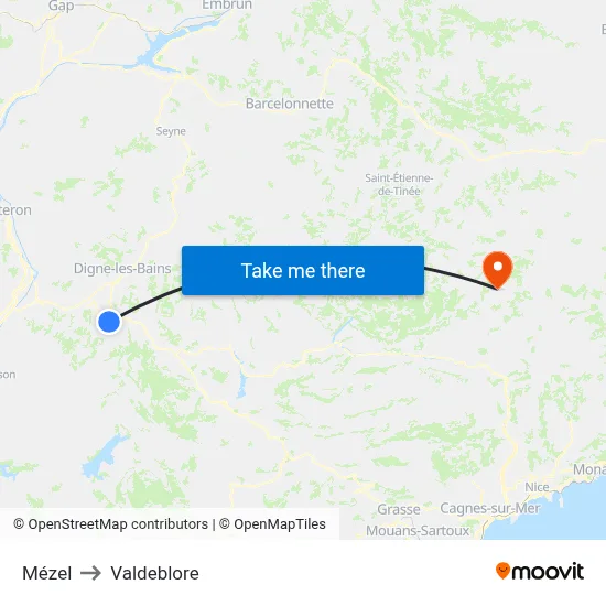 Mézel to Valdeblore map