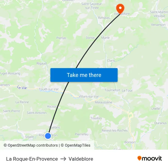 La Roque-En-Provence to Valdeblore map