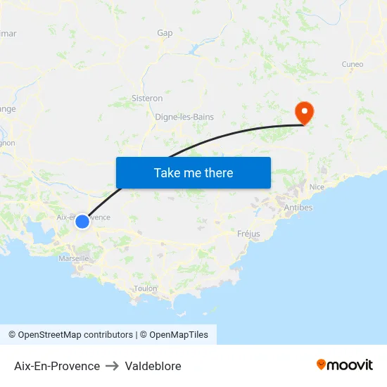 Aix-En-Provence to Valdeblore map