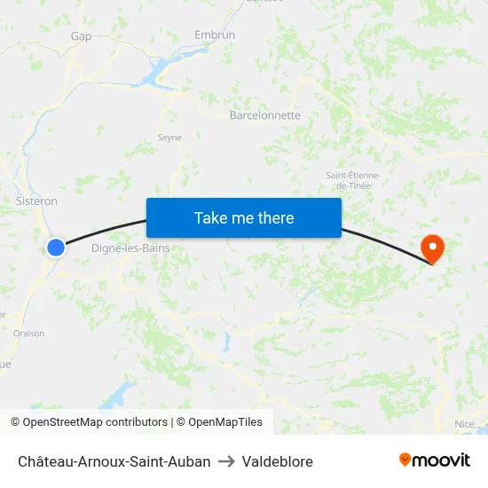 Château-Arnoux-Saint-Auban to Valdeblore map