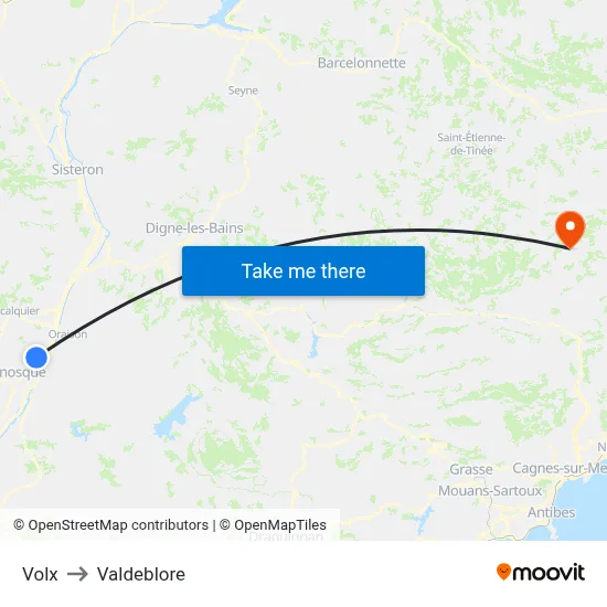 Volx to Valdeblore map