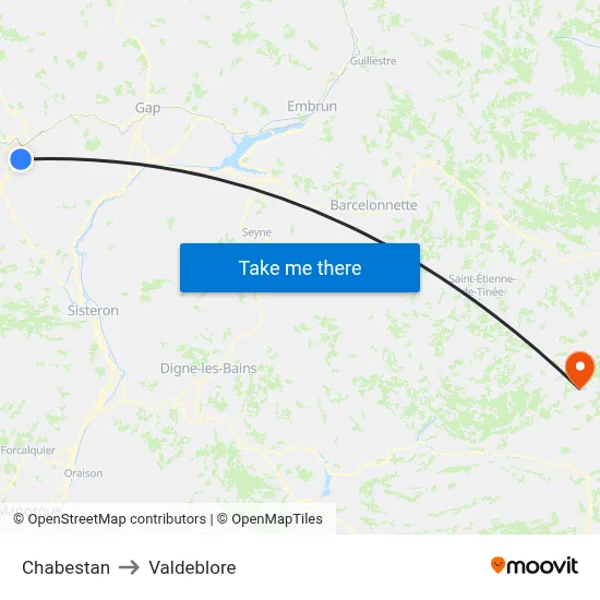 Chabestan to Valdeblore map