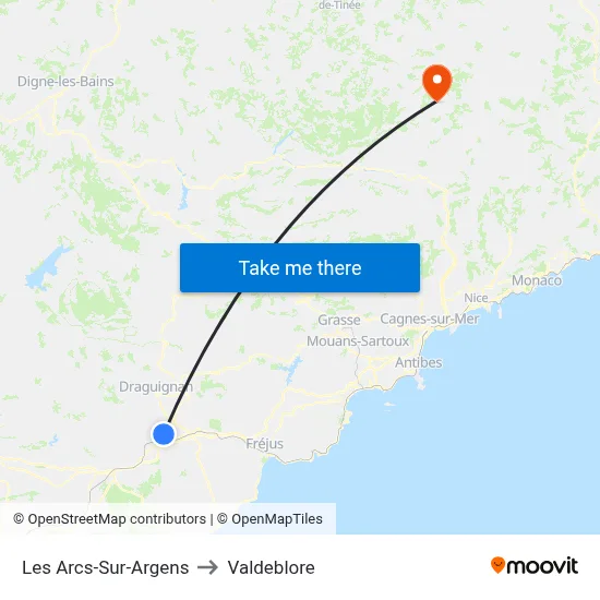 Les Arcs-Sur-Argens to Valdeblore map