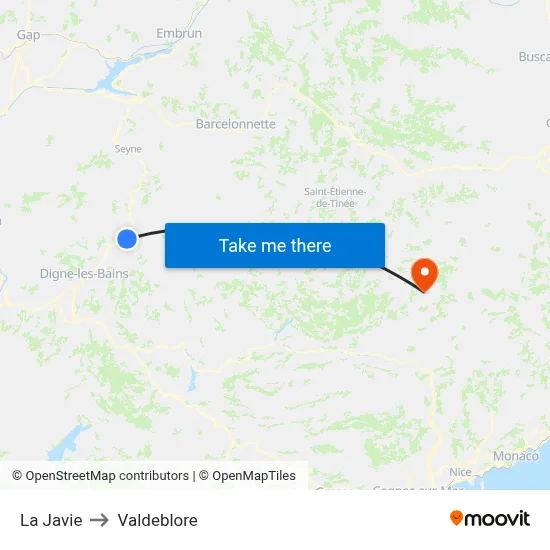 La Javie to Valdeblore map
