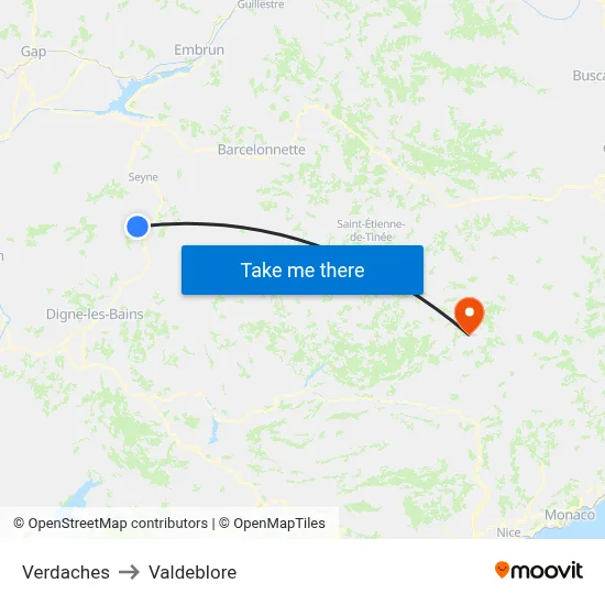 Verdaches to Valdeblore map
