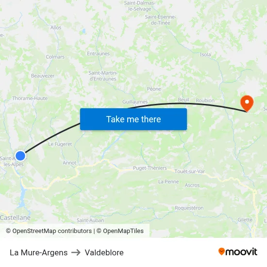 La Mure-Argens to Valdeblore map