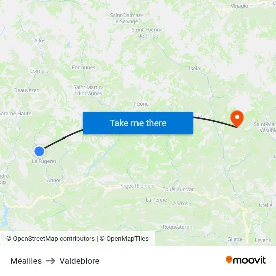 Méailles to Valdeblore map