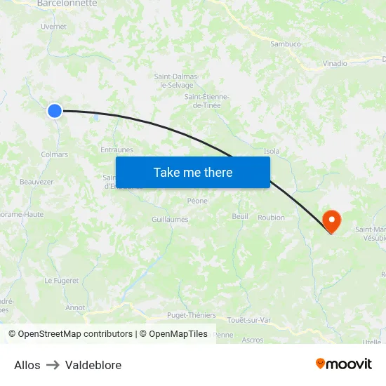 Allos to Valdeblore map