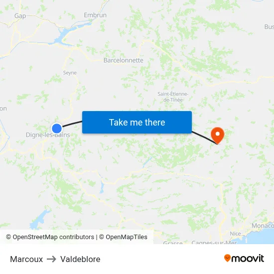 Marcoux to Valdeblore map