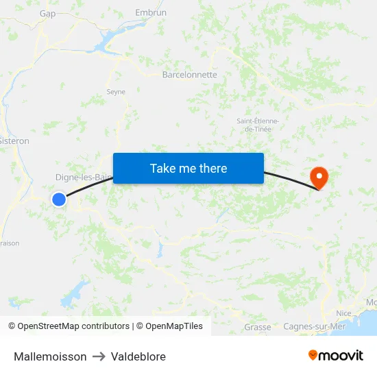 Mallemoisson to Valdeblore map