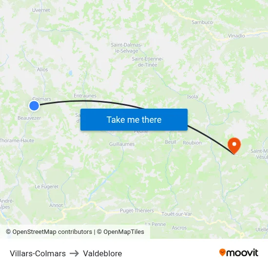 Villars-Colmars to Valdeblore map