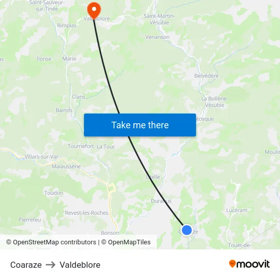 Coaraze to Valdeblore map