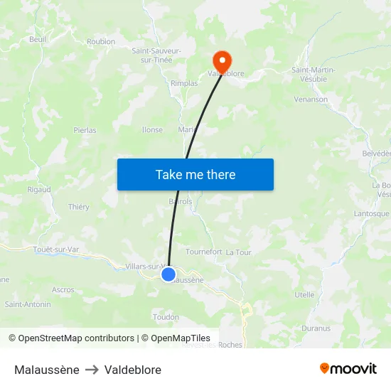 Malaussène to Valdeblore map