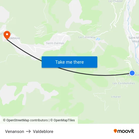 Venanson to Valdeblore map