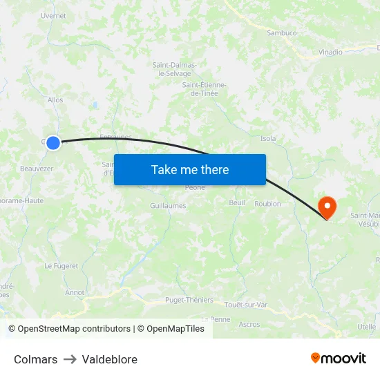 Colmars to Valdeblore map