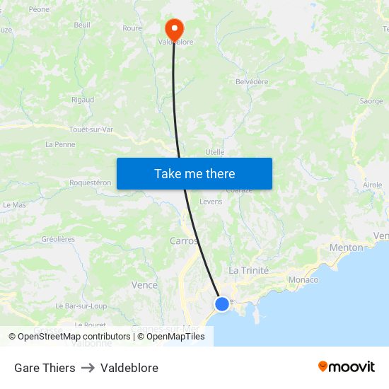 Gare Thiers to Valdeblore map