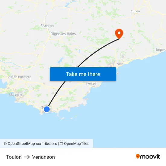 Toulon to Venanson map