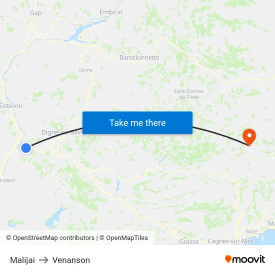 Malijai to Venanson map