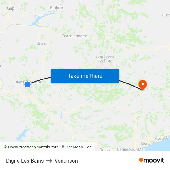 Digne-Les-Bains to Venanson map