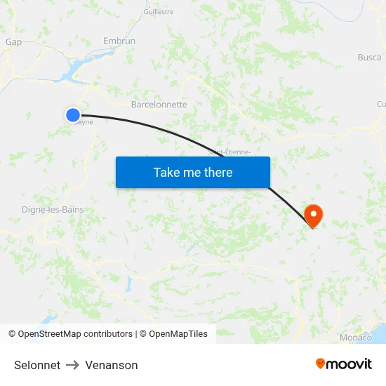Selonnet to Venanson map