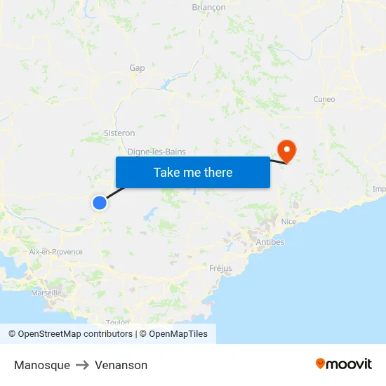 Manosque to Venanson map