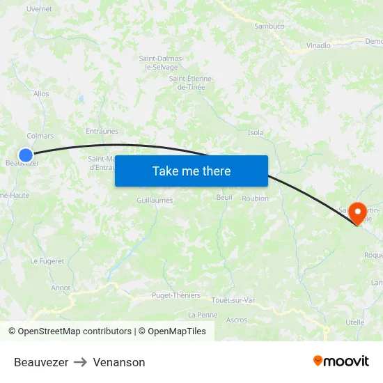 Beauvezer to Venanson map