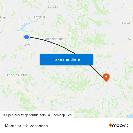 Montclar to Venanson map