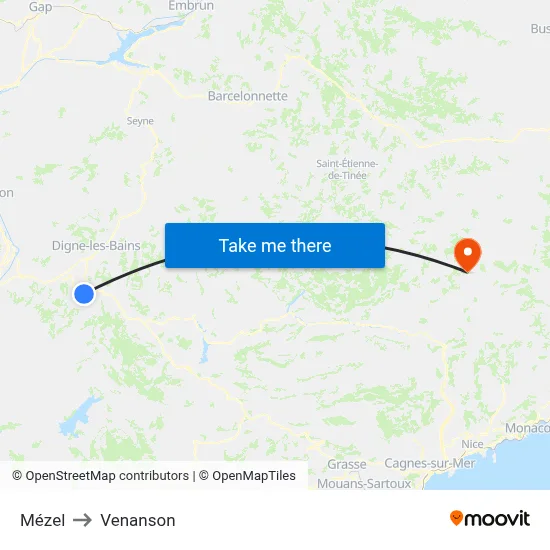 Mézel to Venanson map