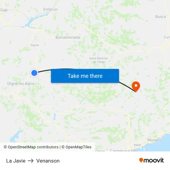 La Javie to Venanson map